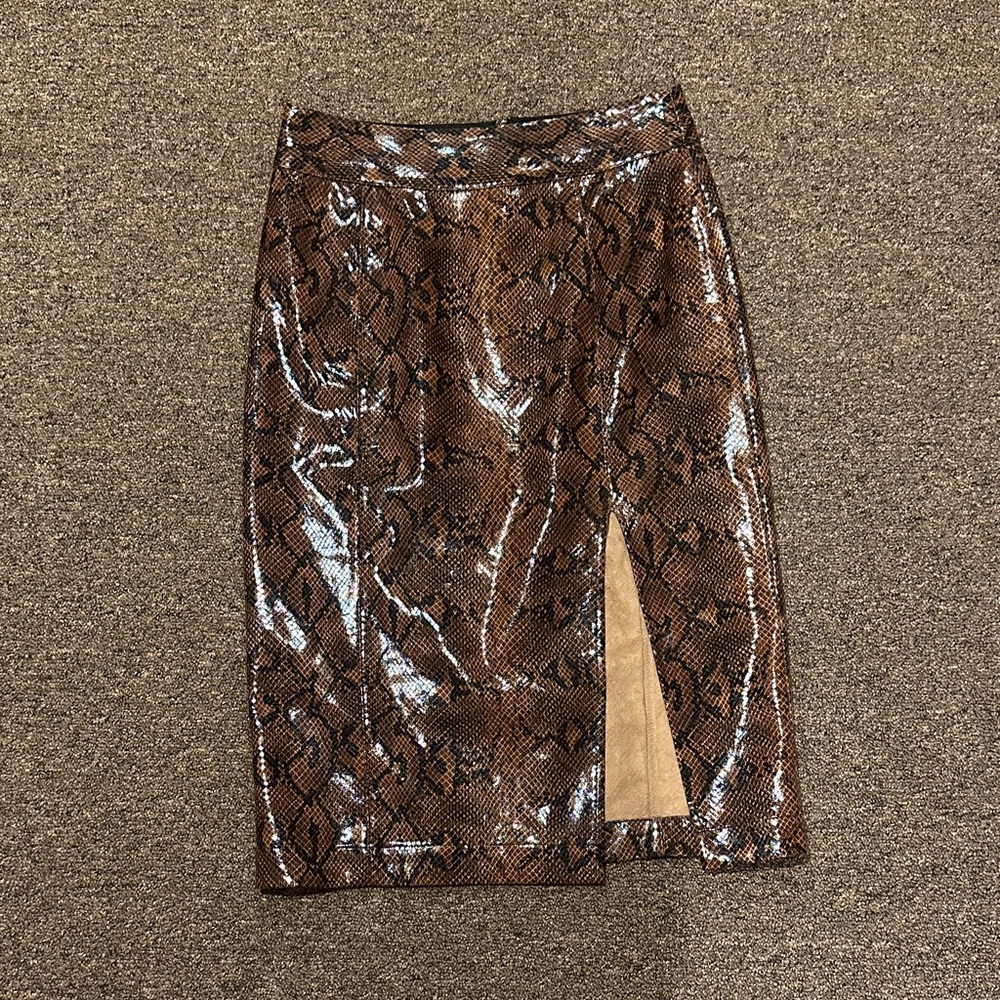 Express Glossy Brown Snake Print Pencil Skirt